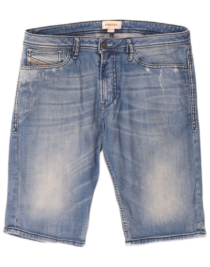 Pantaloncini di jeans invecchiati da uomo Diesel W31 cotone blu medio