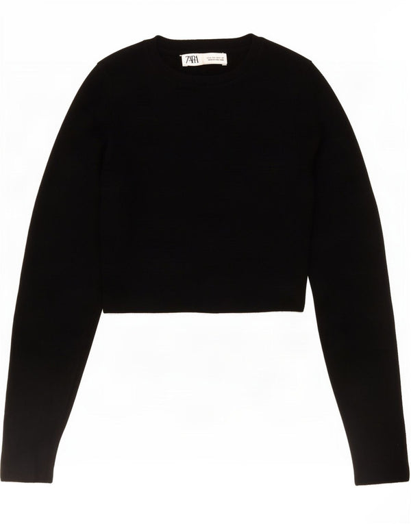 Top corto da donna Zara a maniche lunghe UK 12 viscosa nera media