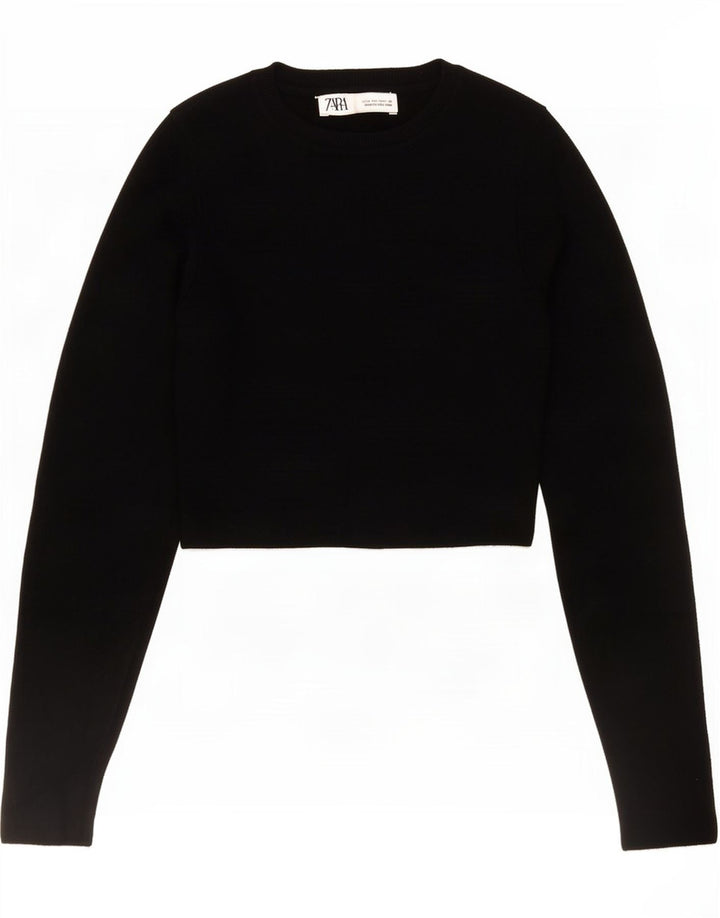 Top corto da donna Zara a maniche lunghe UK 12 viscosa nera media