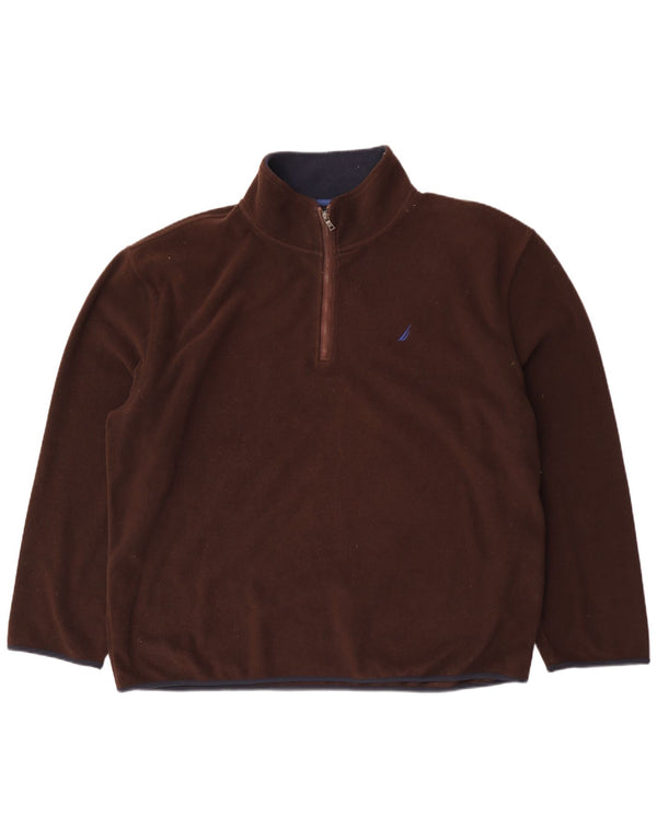 Maglione in pile da uomo con collo con zip grafica Nautica 2XL poliestere marrone
