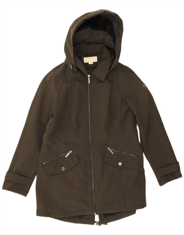 Giacca parka con cappuccio da donna Michael Kors UK 14 poliestere kaki medio