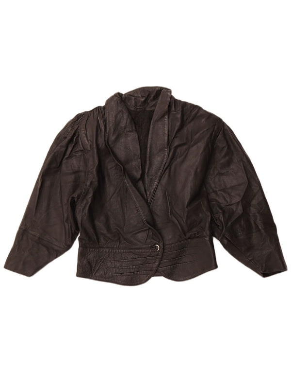 Giacca in pelle corta da donna VINTAGE UK 10 piccola nera