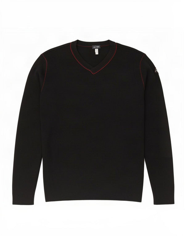 Armani Jeans Maglione da uomo con scollo a V in lana nera media