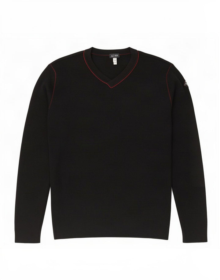 Armani Jeans Maglione da uomo con scollo a V in lana nera media