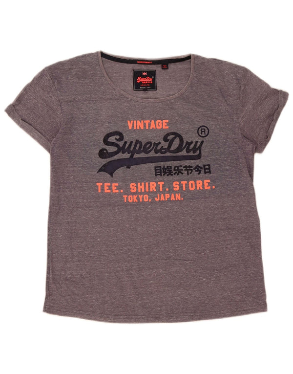 T-shirt grafica da donna Superdry Top UK 14 Cotone chiazzato grigio medio