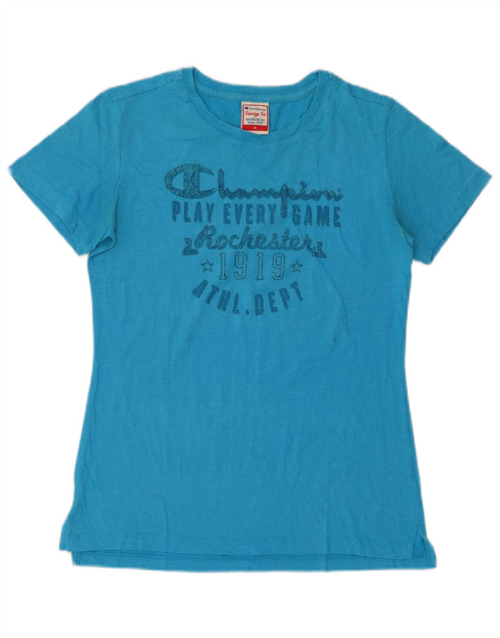 CHAMPION T-shirt grafica da donna Heritage Fit UK 12 Blu medio