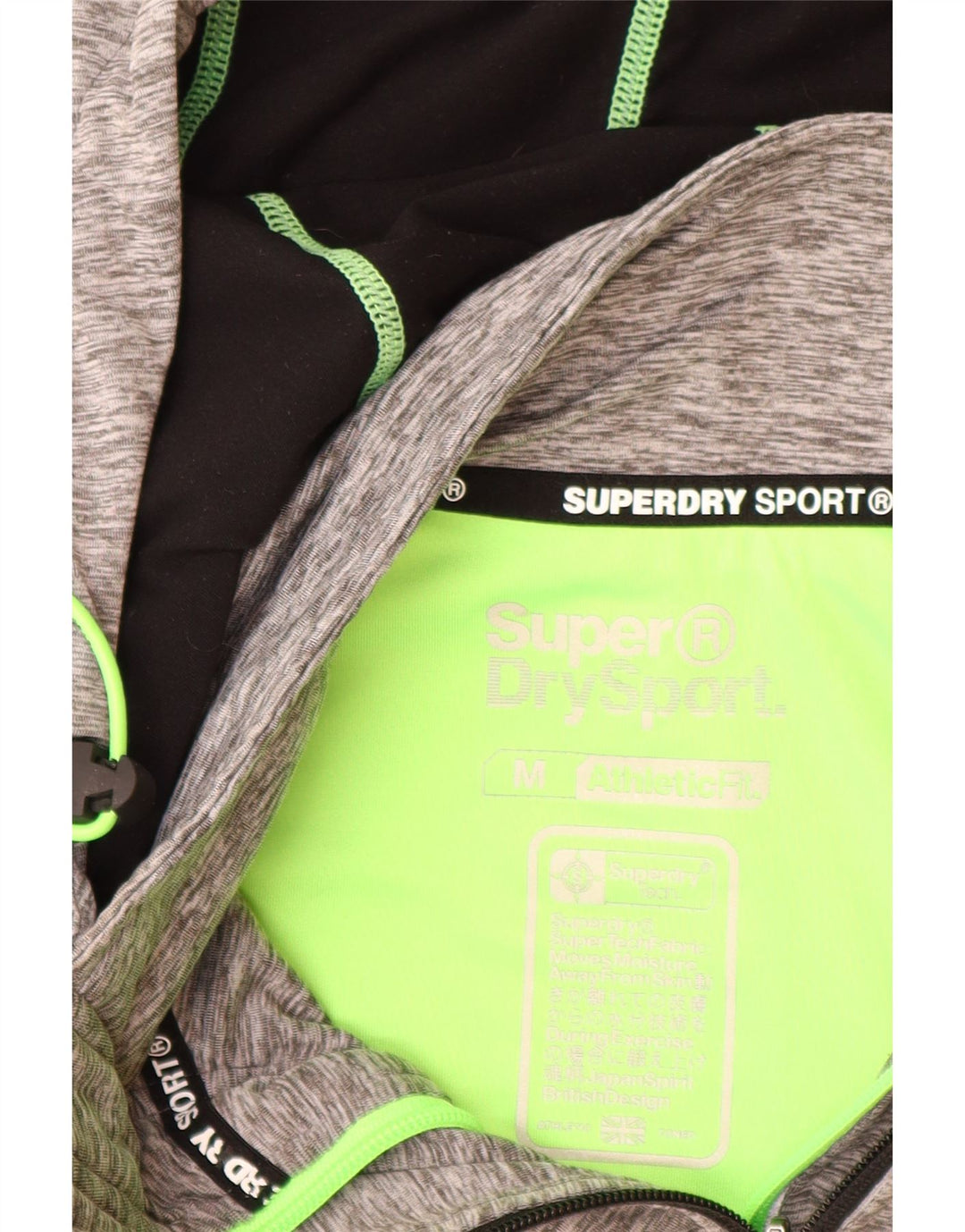 Maglione con cappuccio e zip grafica da donna SUPERDRY, vestibilità atletica, UK 12, grigio medio