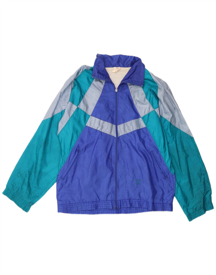 Giacca da tuta da uomo leopardata UK 42/44 Large Blu Colourblock Nylon