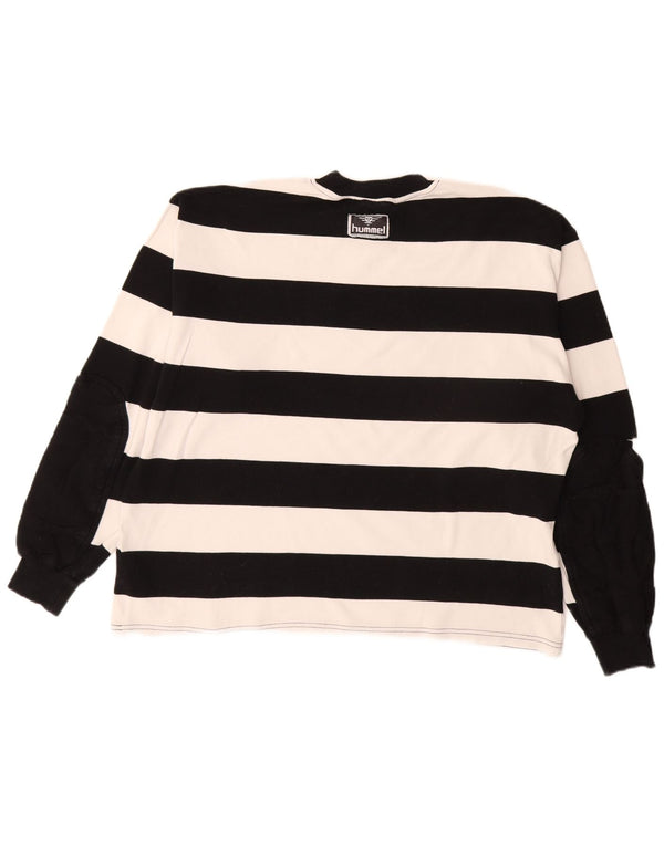HUMMEL Womens Oversized Sweatshirt Jumper UK 6 XS Black Striped Cotton