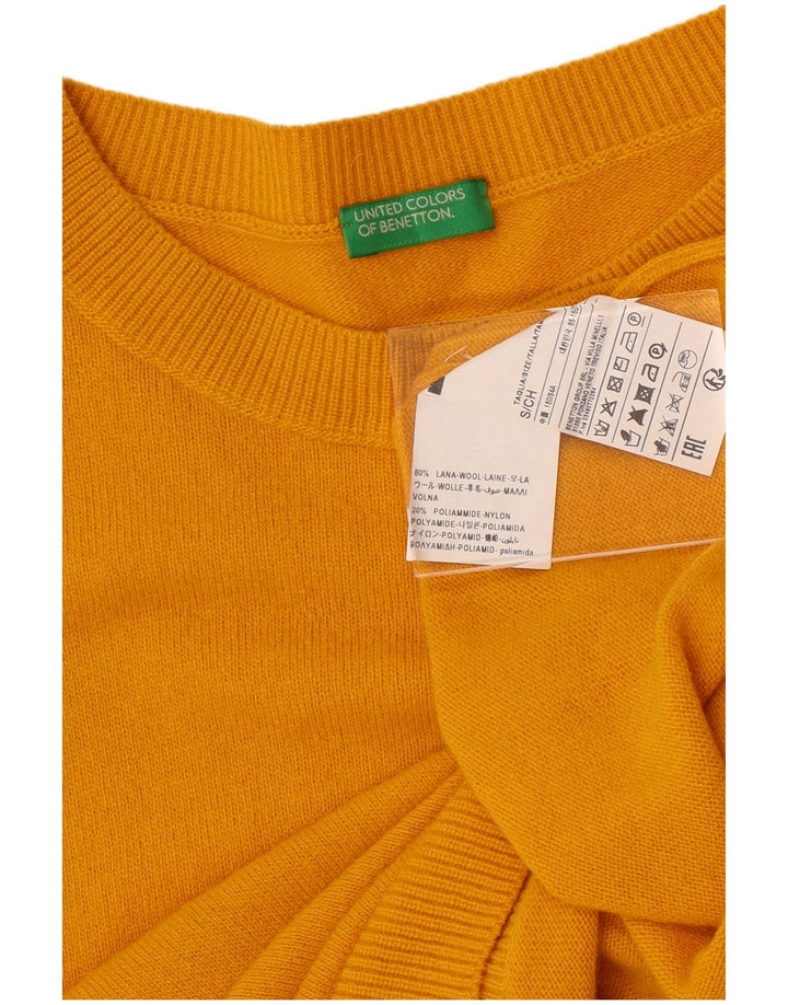 BENETTON Maglione girocollo oversize da donna UK 10 piccolo in lana gialla