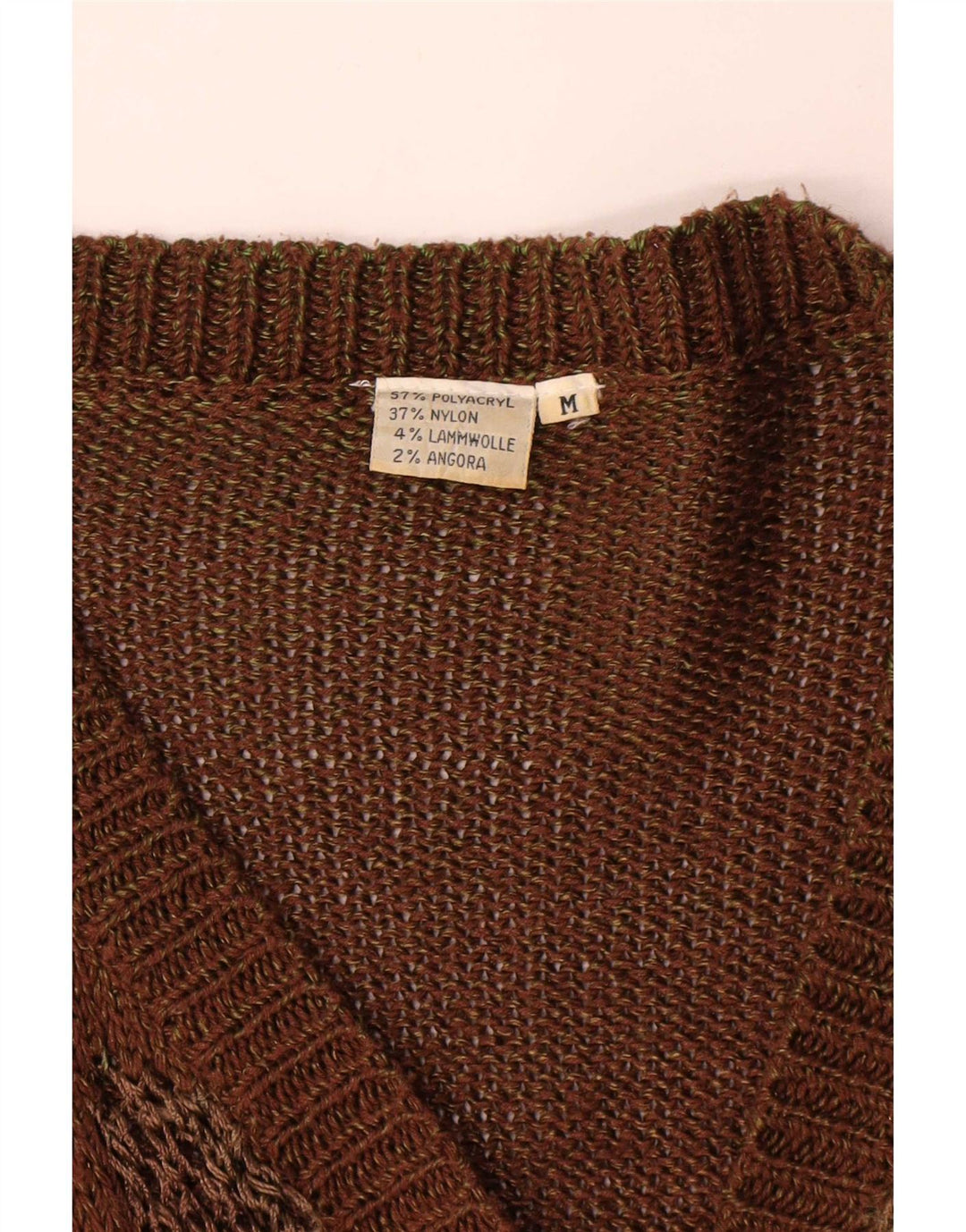 Maglione cardigan con motivo astratto da donna vintage UK 14 Marrone medio