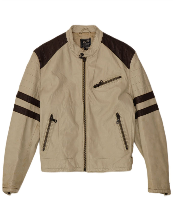 Giacca da pilota in pelle da uomo Gas UK 40 Large Beige Colourblock