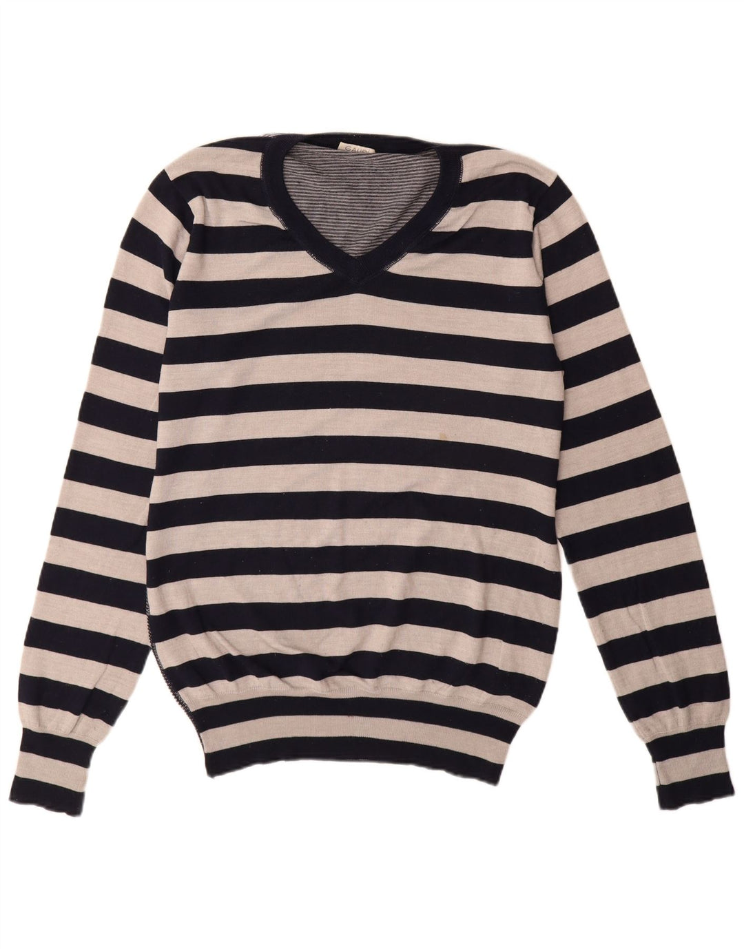 Maglione da uomo con scollo a V Gaudi, lana merino a righe nere grandi