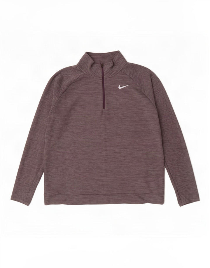 Nike Uomo Dri Fit Zip Collo Pullover Tuta Top XL Poliestere chiazzato grigio