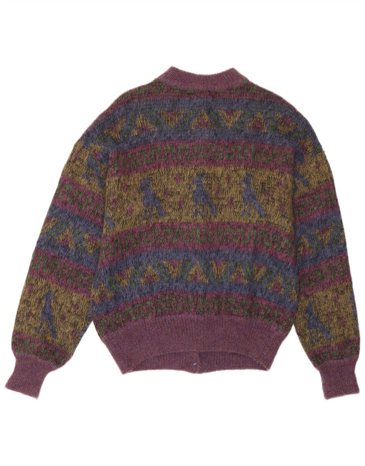 Maglione cardigan da donna vintage UK 14 medio multicolore geometrico
