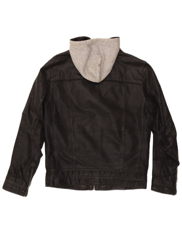 Giacca in pelle con cappuccio da uomo Angelo Litrico UK 36 Small Black Colourblock