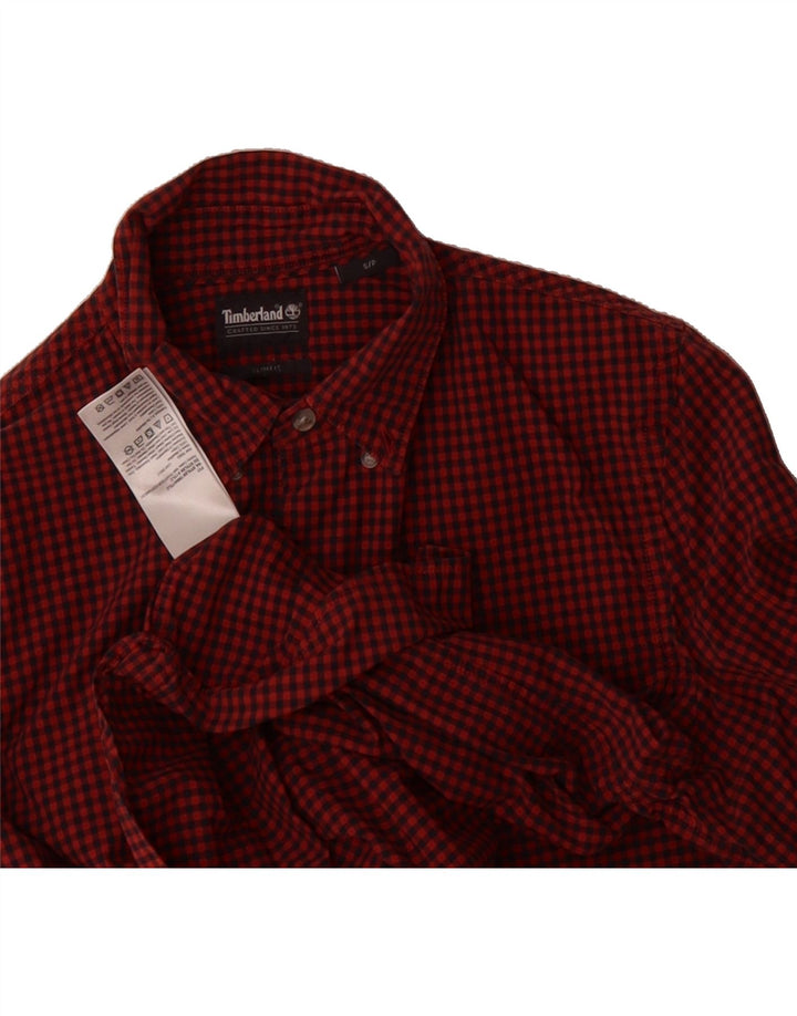 TIMBERLAND Mens Slim Fit Shirt Small Red Gingham Cotton Vintage Timberland and Second-Hand Timberland from Messina Hembry 