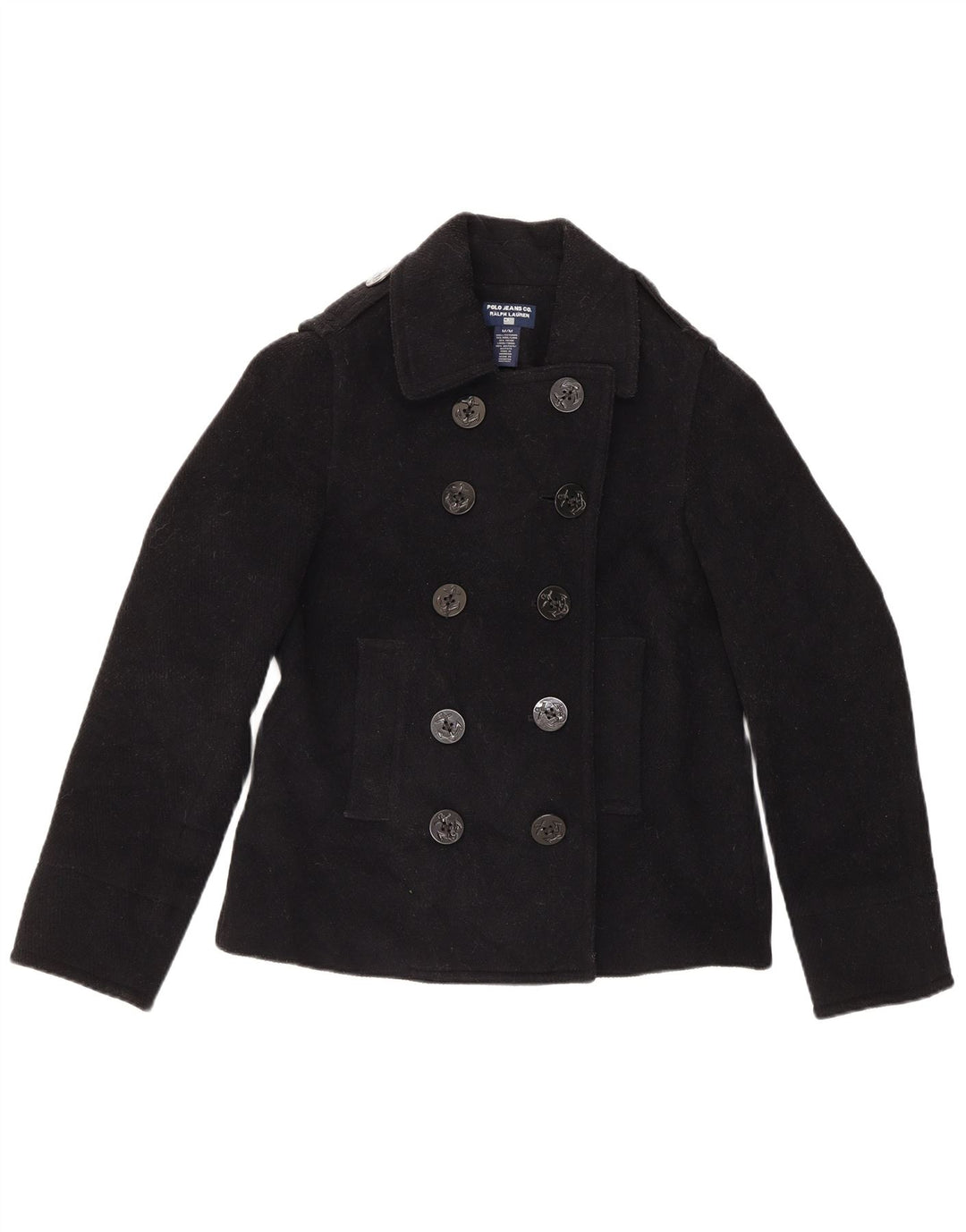 Cappotto da marinaio da donna Ralph Lauren UK 14 lana nera media