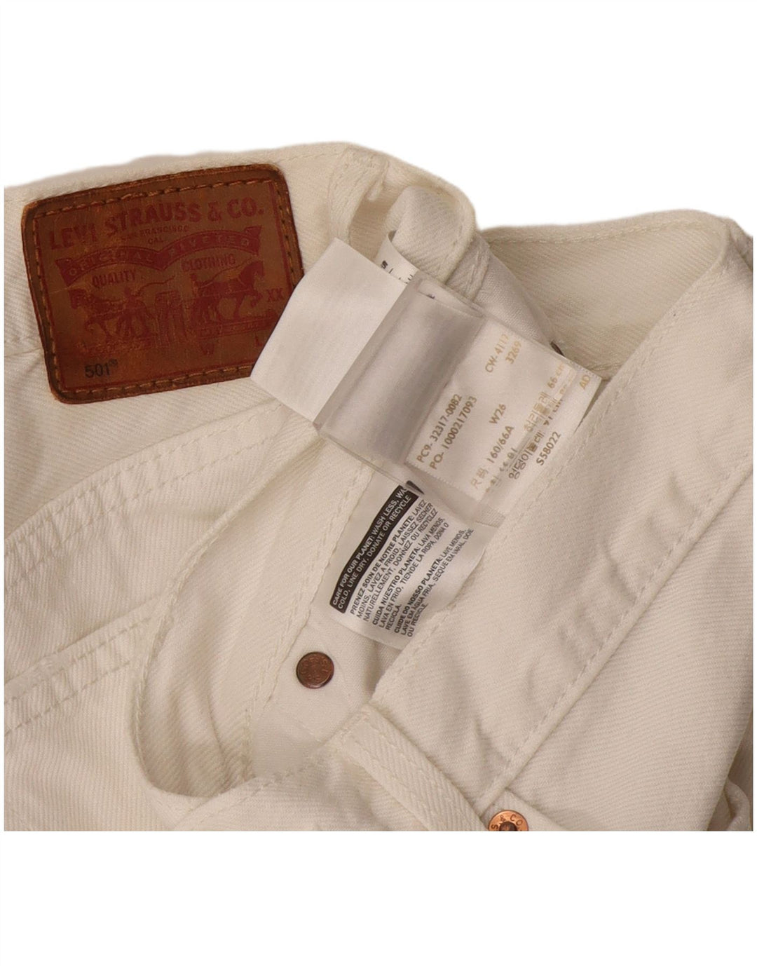 Pantaloncini di jeans invecchiati 501 Levi's da donna W26 piccoli in cotone bianco