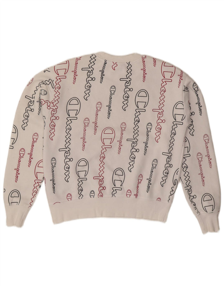 Felpa oversize con grafica da donna CHAMPION, maglione UK 10 piccolo bianco