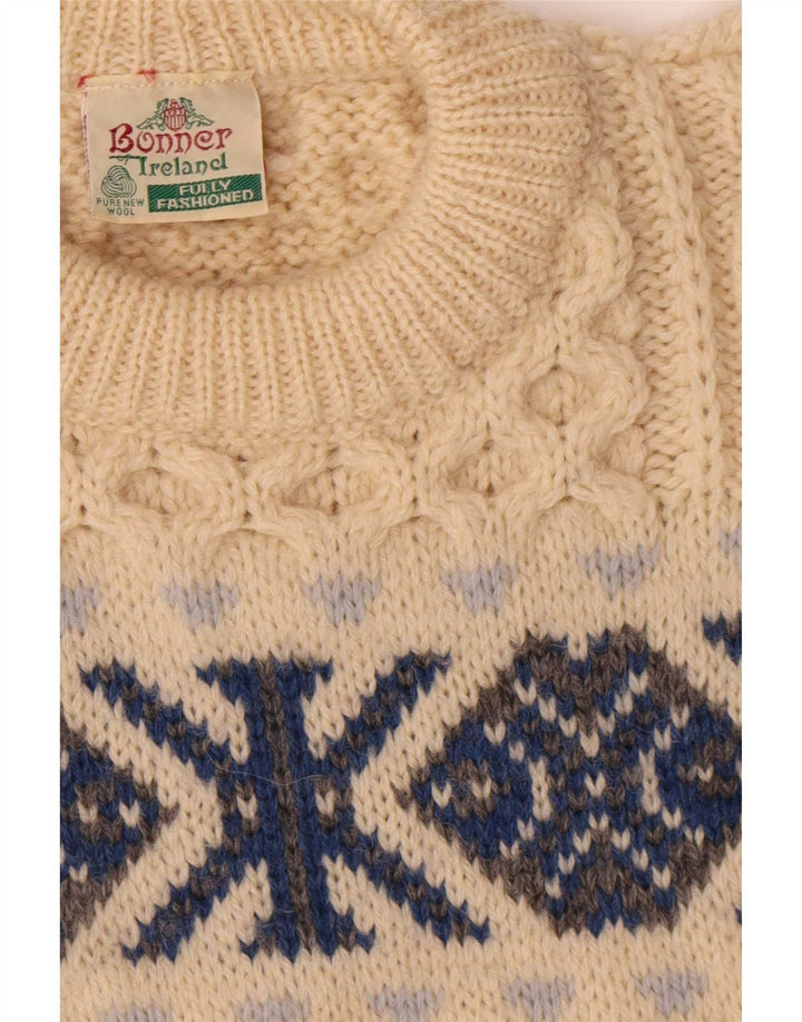 Bonner da uomo girocollo maglione maglione grande lana Fair Isle beige