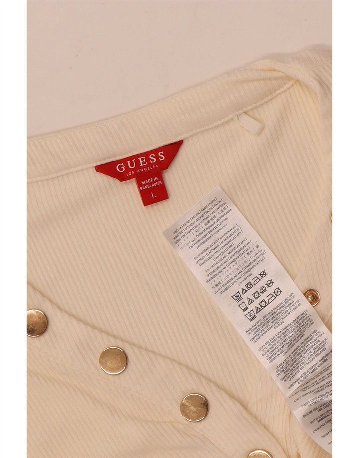 Guess Top da donna a maniche lunghe UK 14 Large in viscosa bianco sporco
