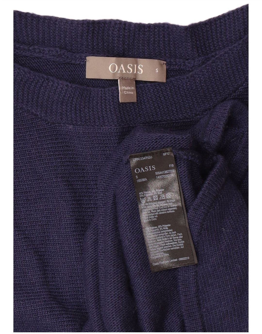 Maglione maglione con scollo a barca da donna OASIS UK 10 piccolo in viscosa blu navy
