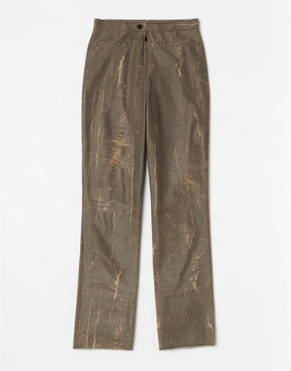 Pantaloni dritti da donna vintage in ecopelle W24 L31 stampa animalier verde