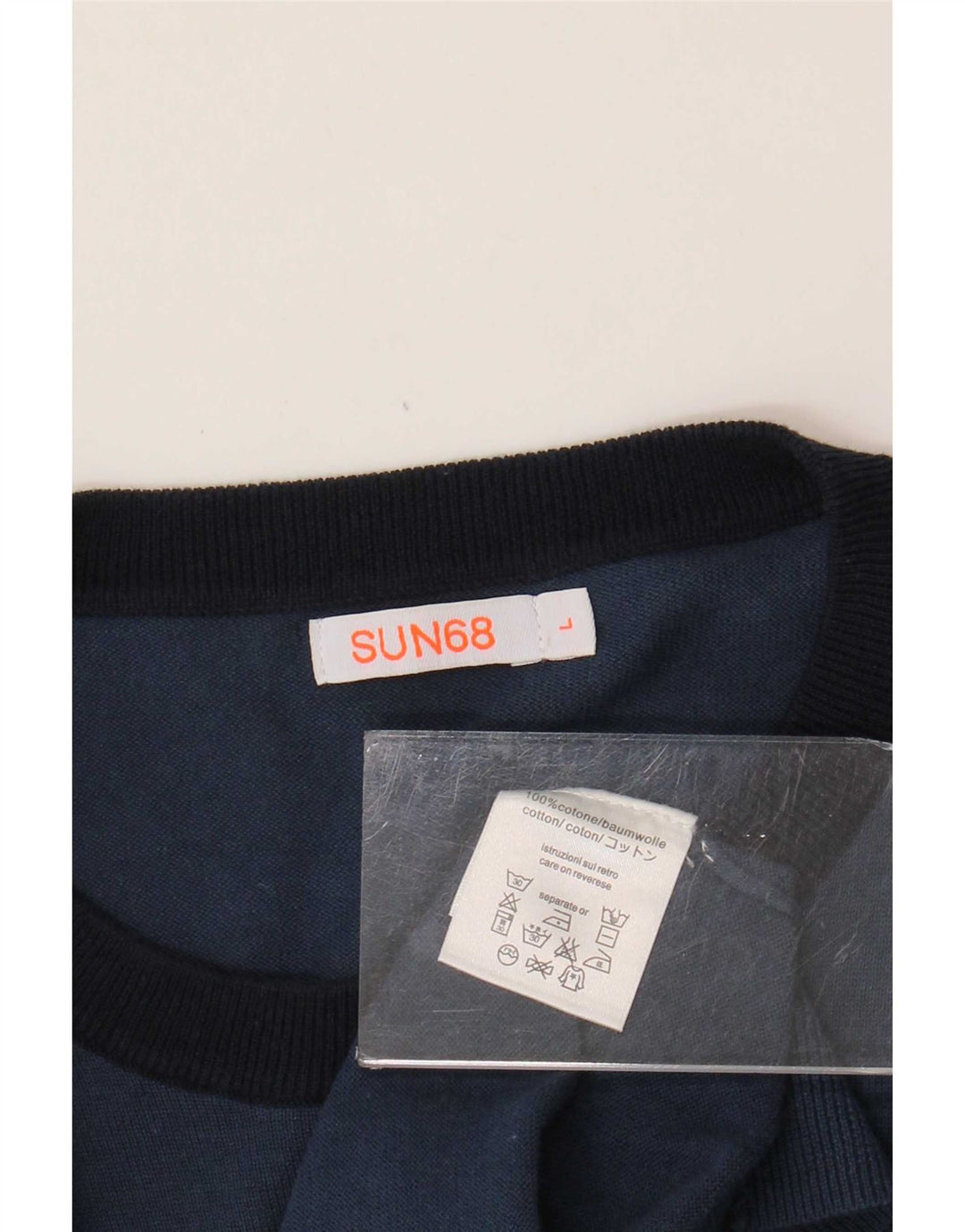 Maglione maglione girocollo da uomo Sun68 grande cotone blu navy
