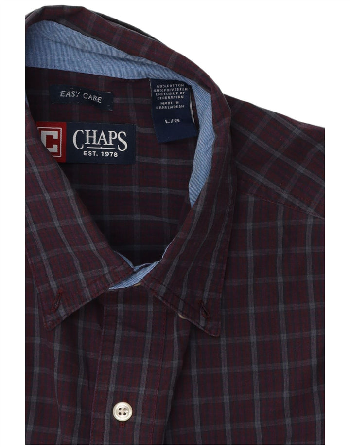 Chaps Camicia da uomo Easy Care, grande, in cotone a quadri bordeaux