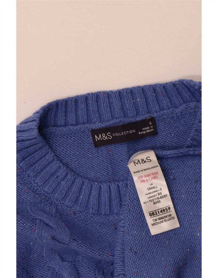 Maglione maglione girocollo da uomo Marks & Spencer piccolo cotone screziato blu