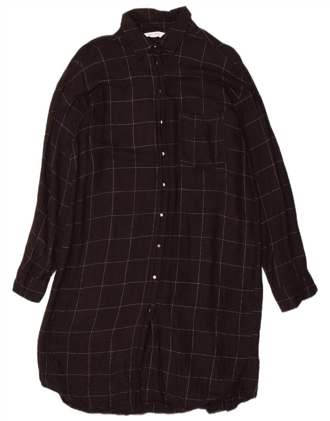 Abito chemisier oversize da donna ZARA UK 10 piccolo in viscosa a quadri neri