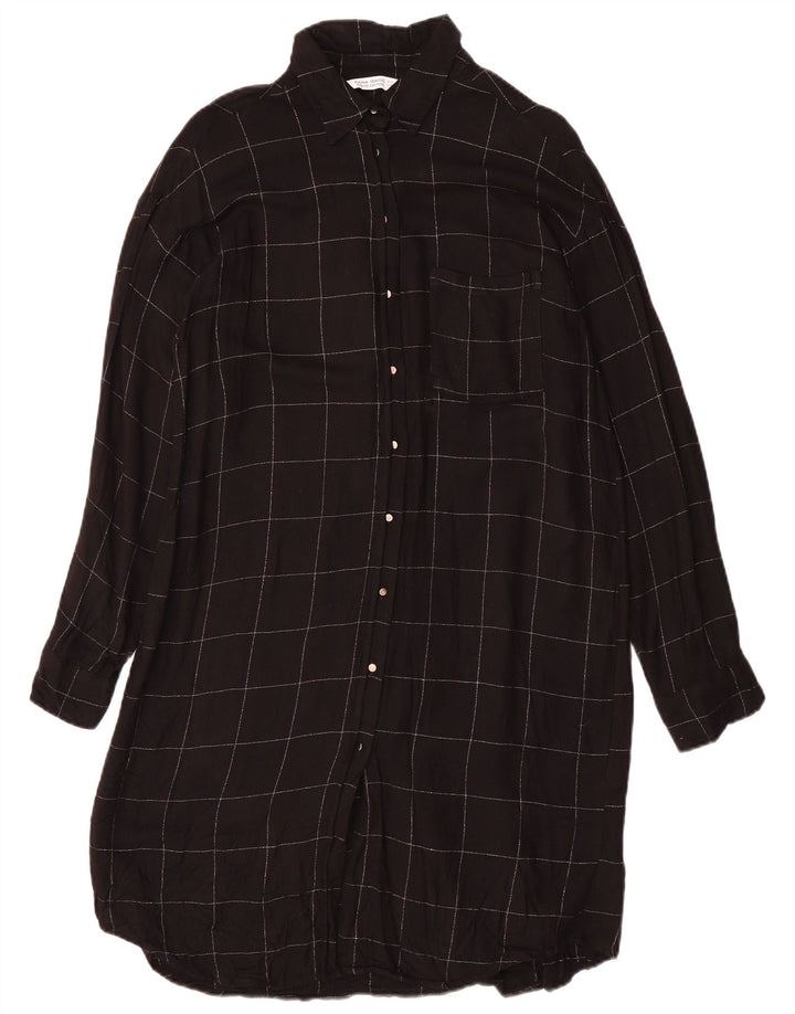 Abito chemisier oversize da donna ZARA UK 10 piccolo in viscosa a quadri neri