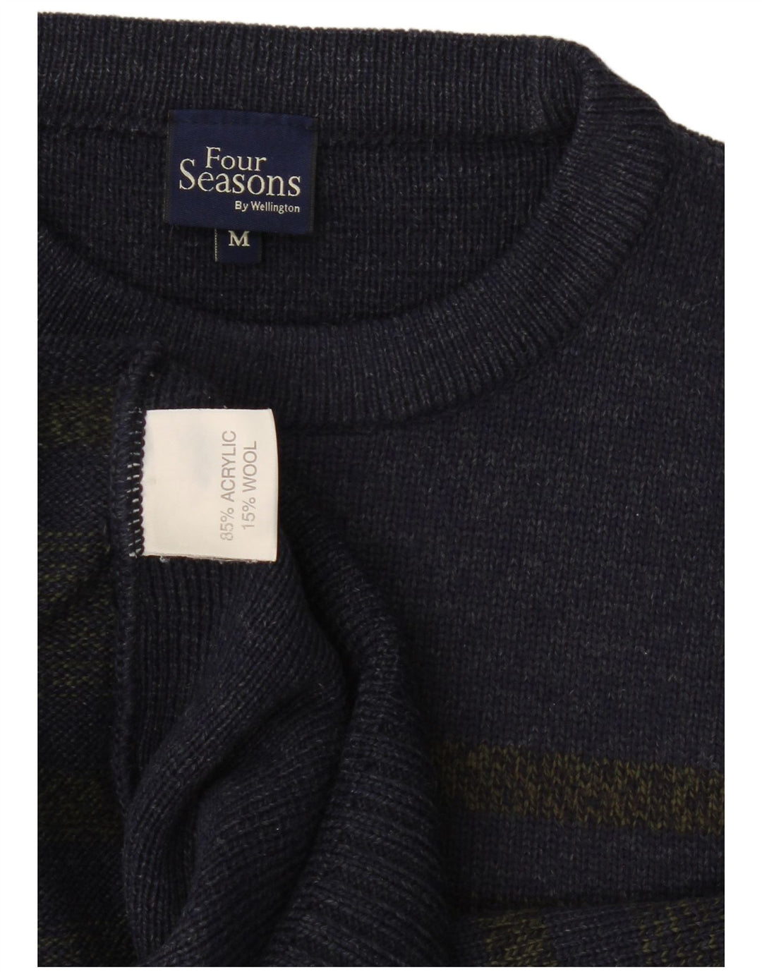Maglione maglione girocollo da uomo Four Seasons Acrilico a righe blu navy medio