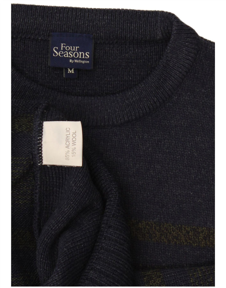 Maglione maglione girocollo da uomo Four Seasons Acrilico a righe blu navy medio