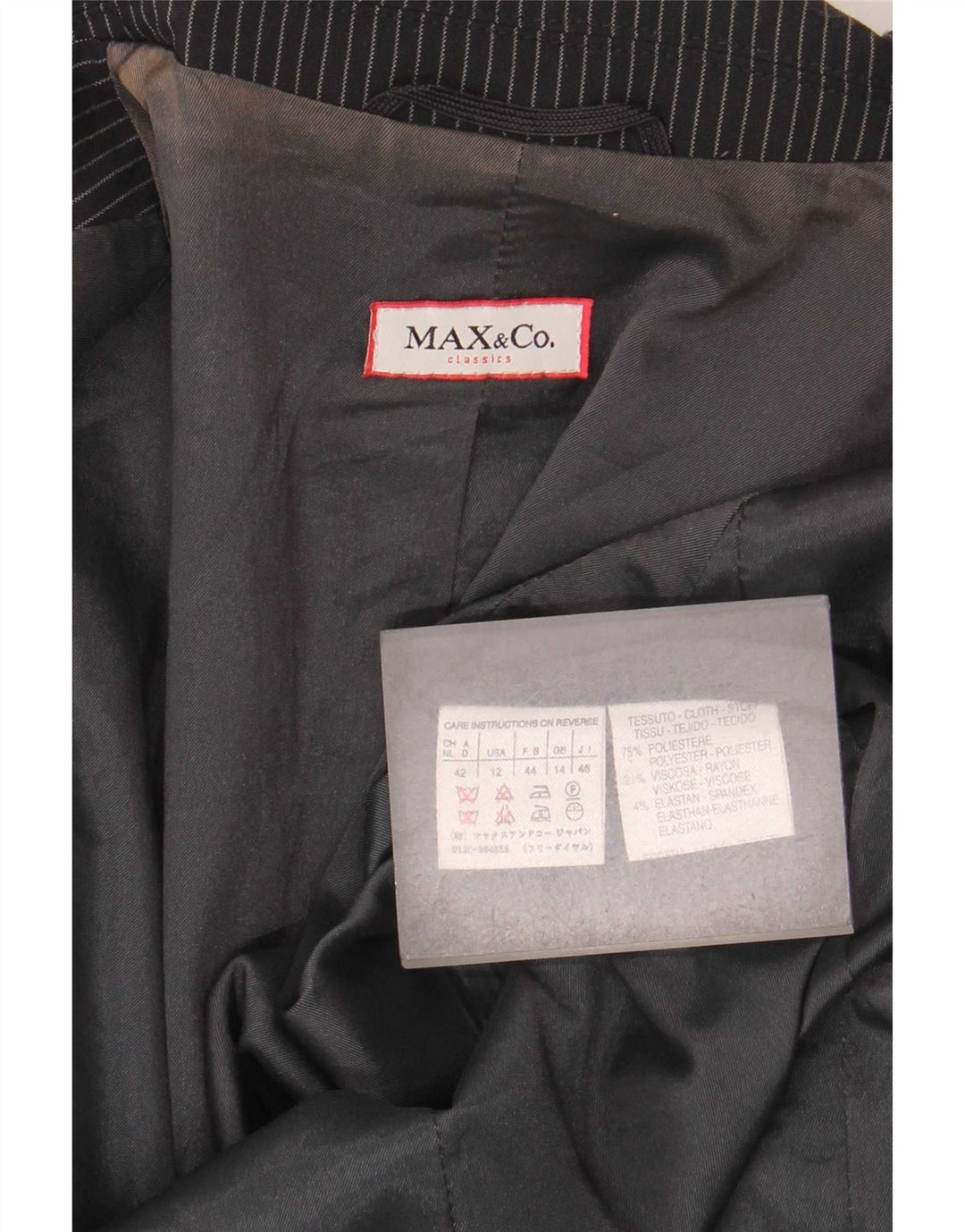 Max & Co. Giacca blazer da donna a 2 bottoni UK 14 grande gessato nero