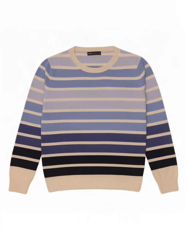 Maglione maglione girocollo da donna Marks & Spencer UK 10 piccolo a righe blu