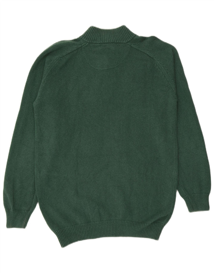 Massimo Dutti Maglione da uomo con collo a bottoni in cotone verde medio