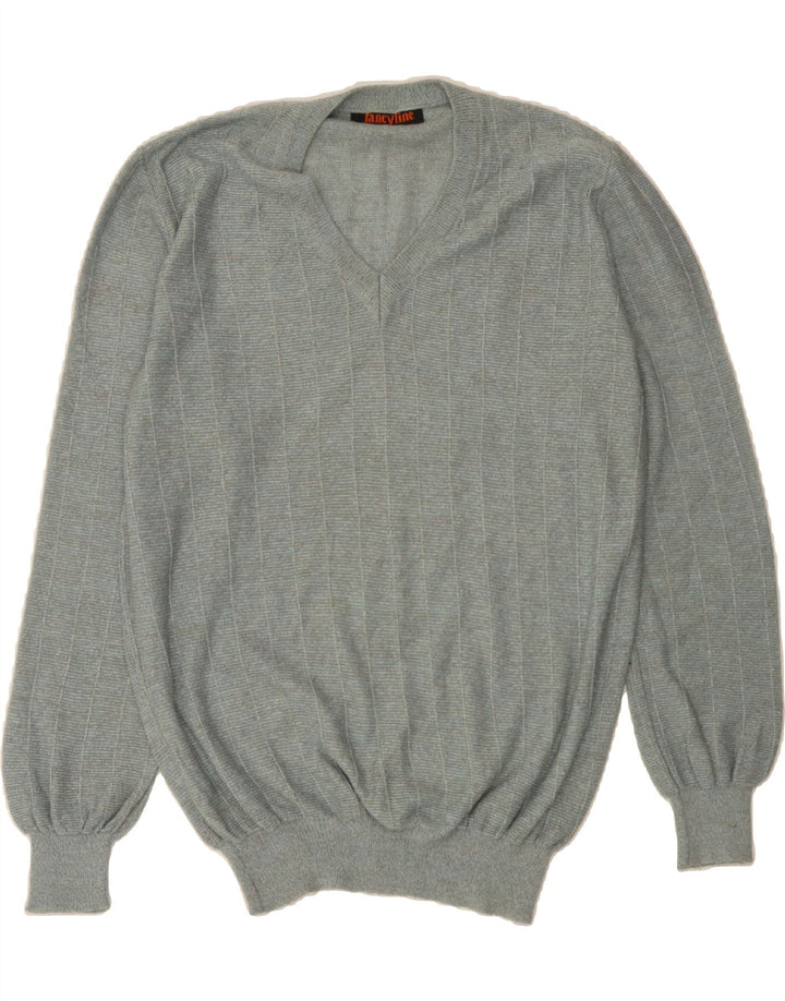 VINTAGE Mens V-Neck Jumper Sweater Medium Blue Vintage Vintage and Second-Hand Vintage from Messina Hembry 