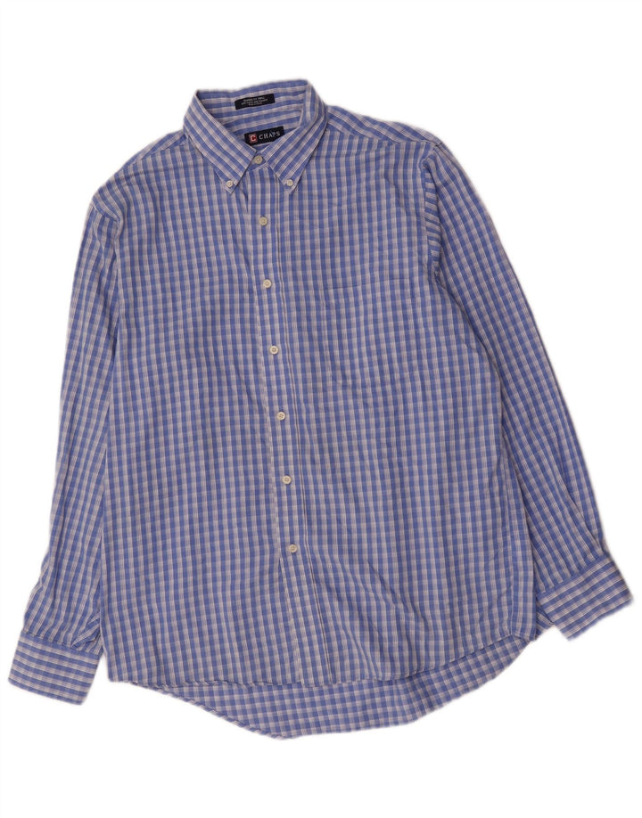 Camicia da uomo dalla vestibilità classica Chaps taglia 16 1/2 grande cotone a quadri blu