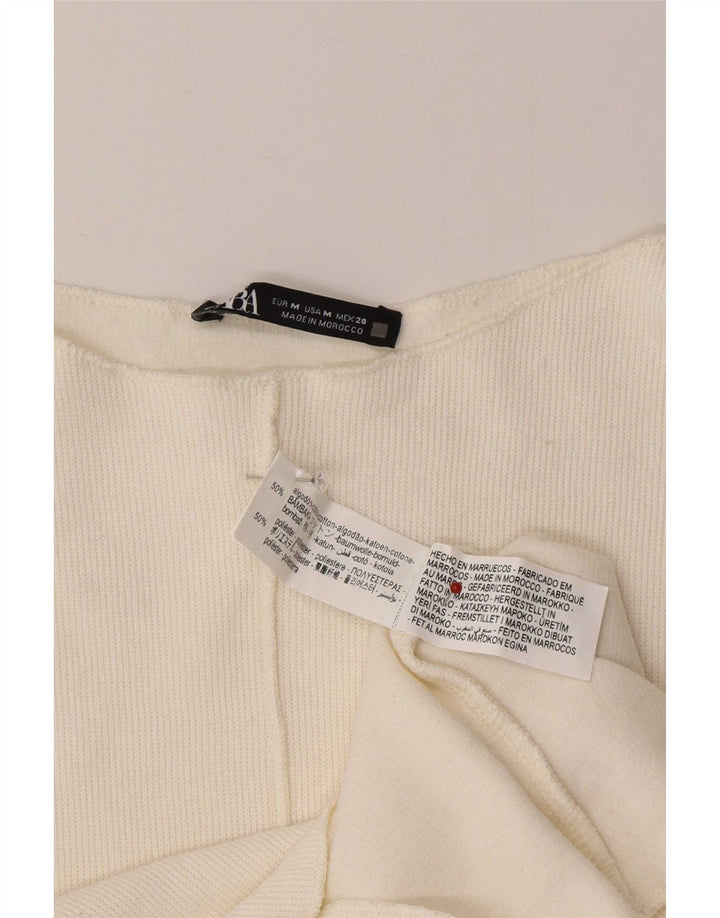 Top Zara da donna a maniche lunghe UK 12 cotone bianco sporco medio