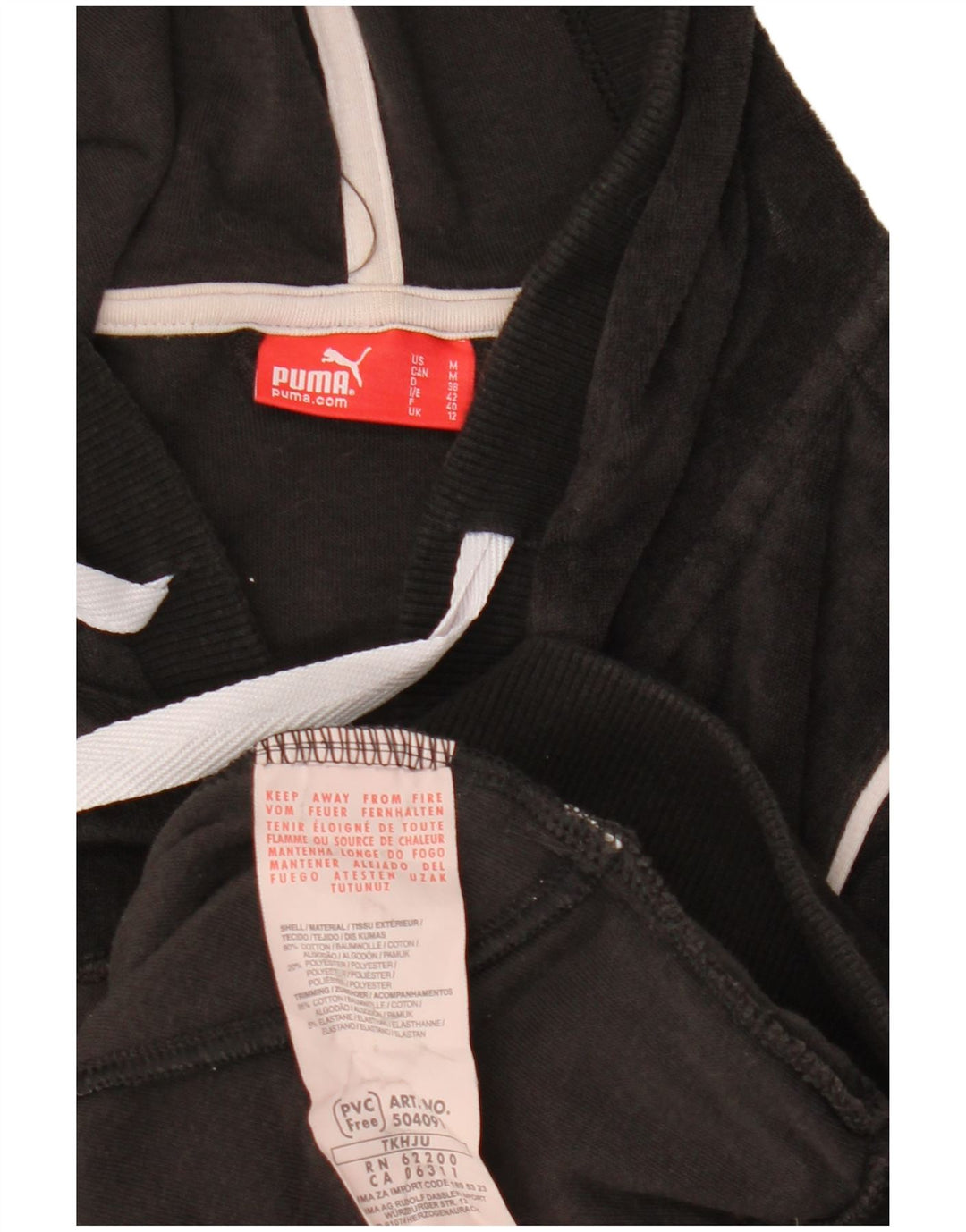 PUMA Felpa con cappuccio e zip in velluto a maniche corte da donna UK 12 Medium Nero