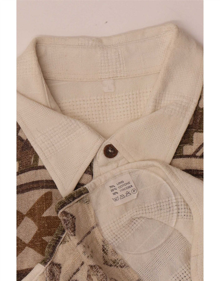 Camicia da uomo vintage grande lino geometrico bianco sporco