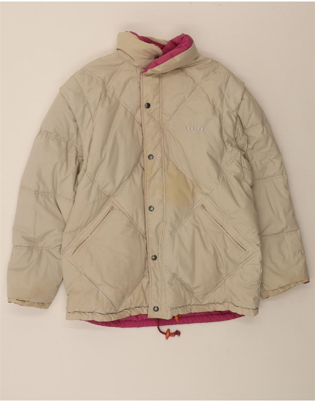 DIADORA Mens Hooded Padded Jacket UK 38 Medium Off White Colourblock Vintage Diadora and Second-Hand Diadora from Messina Hembry 