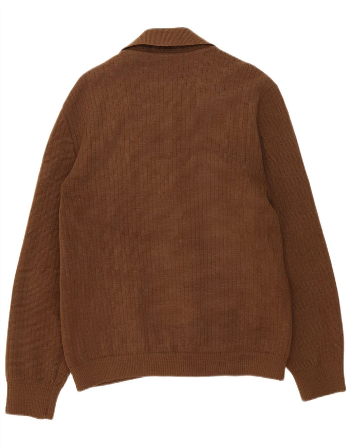 Maglione cardigan da uomo vintage color block marrone medio
