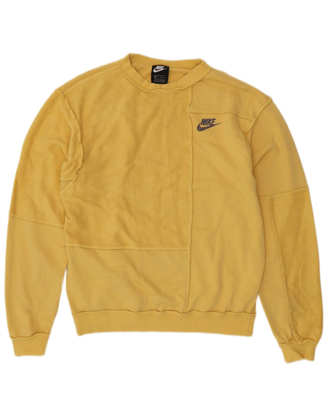 Felpa da uomo ampia NIKE, maglione XS, cotone giallo