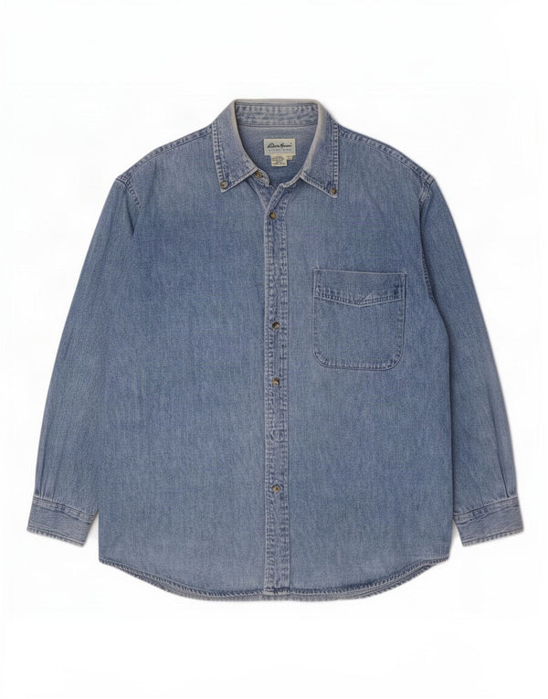 Camicia di jeans da uomo Eddie Bauer di grandi dimensioni in cotone blu