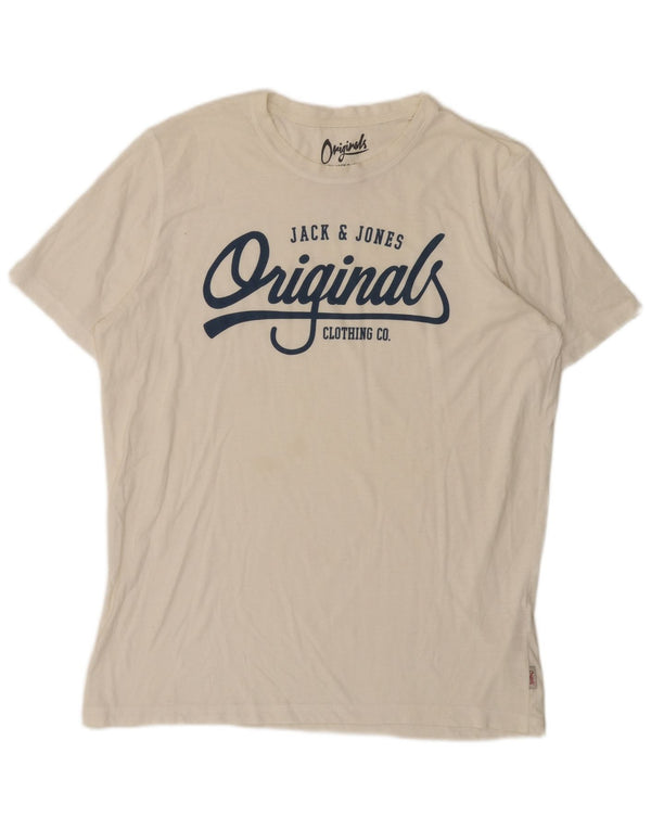 Jack & Jones Mens Graphic T-Shirt Top XL White Polyester