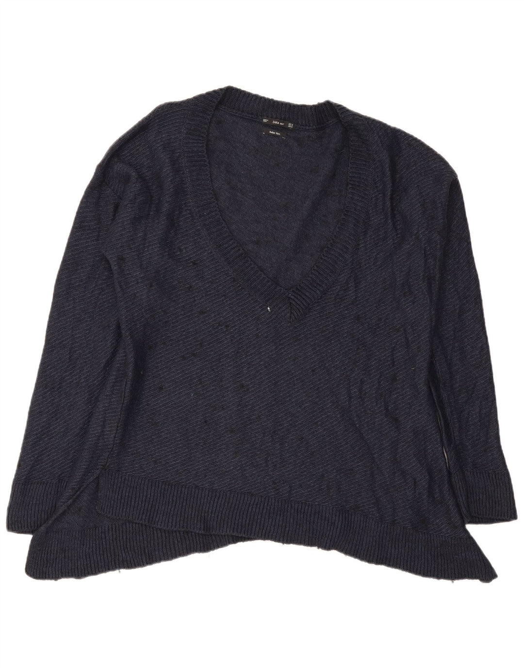 Maglione oversize con scollo a V da donna Zara UK 14 blu navy medio chiazzato