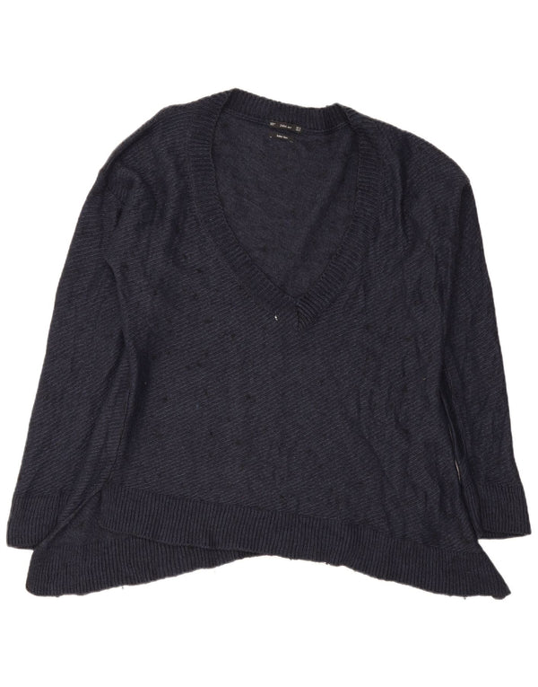Maglione oversize con scollo a V da donna Zara UK 14 blu navy medio chiazzato